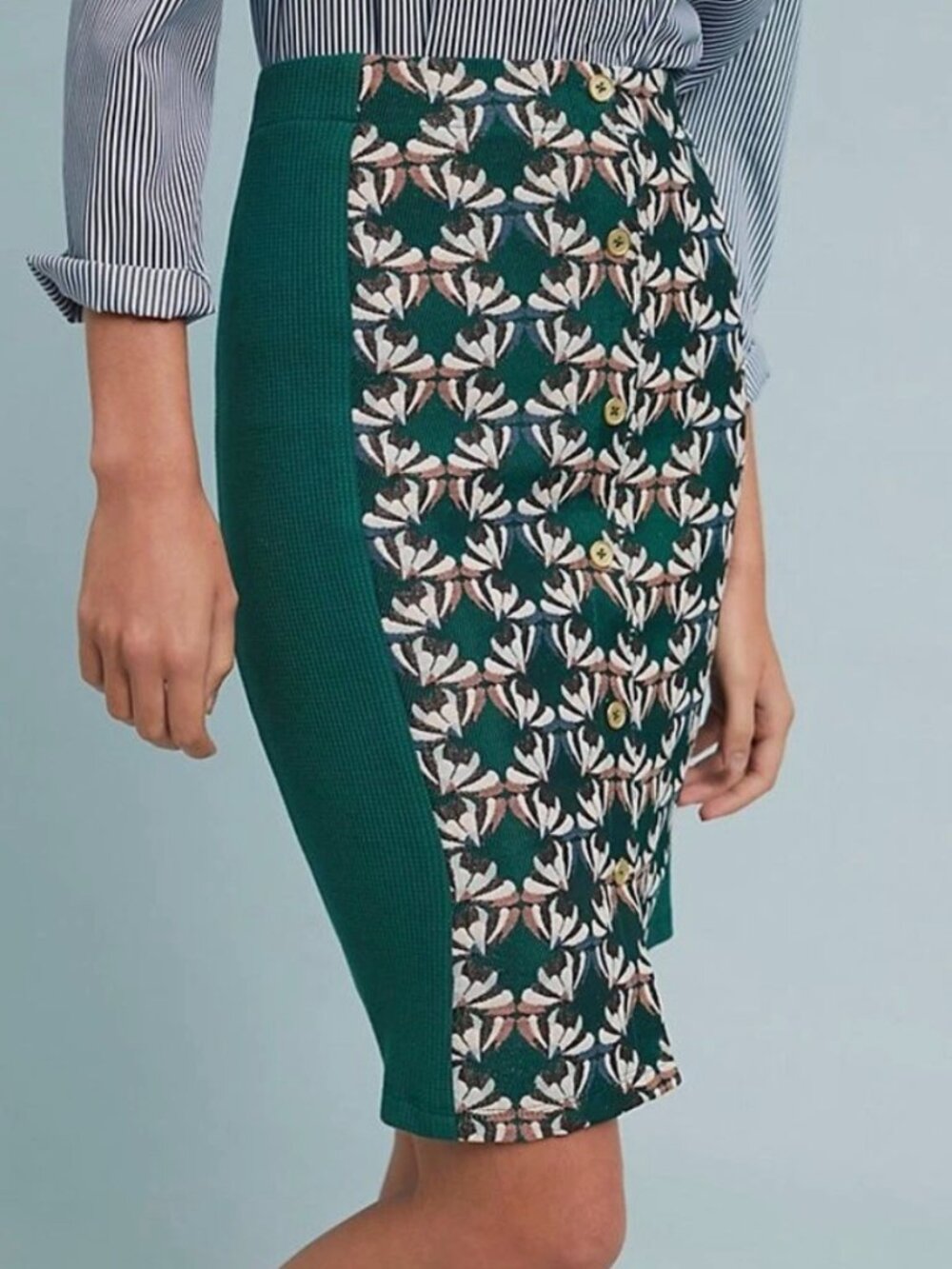 Anthropologie Dolan Left Coast Green Jacquard Button Down Pencil Skirt Sz XS - Picture 4 of 9